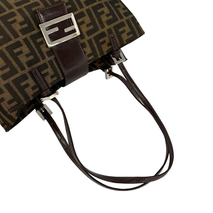Fendi Vintage Zucca FF Logo Canvas Leather Tote Shoulder Bag Brown — view 4