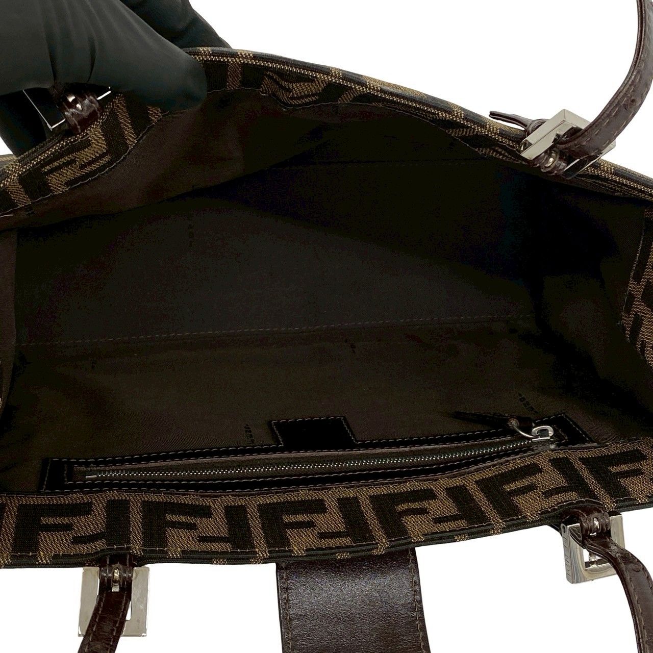 Fendi Vintage Zucca FF Logo Canvas Leather Tote Shoulder Bag Brown — view 9
