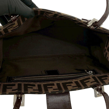 Fendi Vintage Zucca FF Logo Canvas Leather Tote Shoulder Bag Brown — view 9