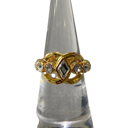 Chanel CC Logo Rhinestone Gold Ring Coco Band — view 3
