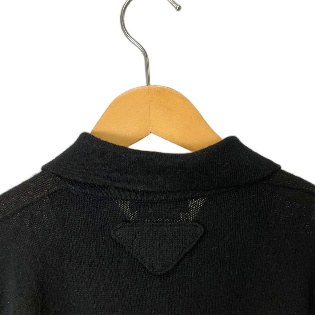 Prada Cashmere Triangle Logo Polo Shirt Knit Sweater Long Sleeve 50 Black — view 6