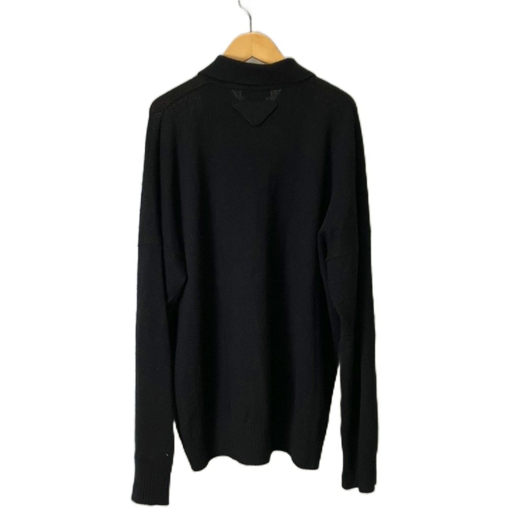 Prada Cashmere Triangle Logo Polo Shirt Knit Sweater Long Sleeve 50 Black — view 2