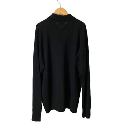 Prada Cashmere Triangle Logo Polo Shirt Knit Sweater Long Sleeve 50 Black — view 2