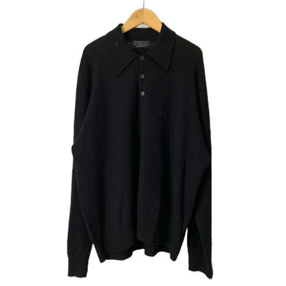 Prada Cashmere Triangle Logo Polo Shirt Knit Sweater Long Sleeve 50 Black