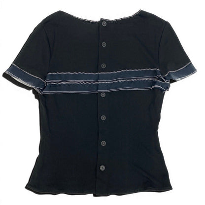 Chanel Short Sleeve Summer Knit Top CC Logo Button 36 Black 100% Rayon Sweater — view 3