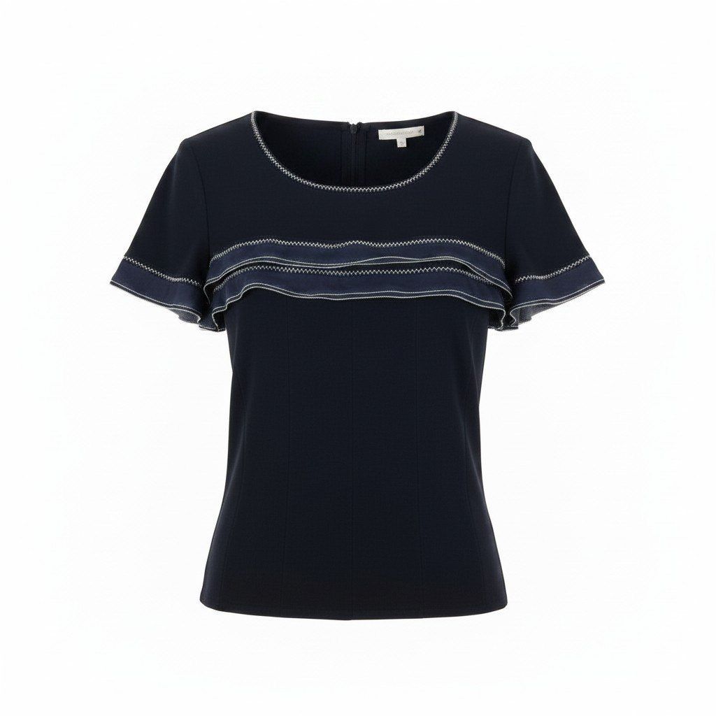Chanel Short Sleeve Summer Knit Top CC Logo Button 36 Black 100% Rayon Sweater
