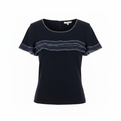 Chanel Short Sleeve Summer Knit Top CC Logo Button 36 Black 100% Rayon Sweater