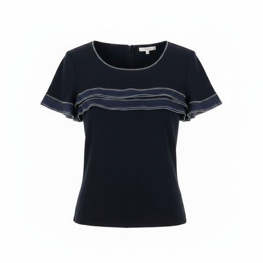 Chanel Short Sleeve Summer Knit Top CC Logo Button 36 Black 100% Rayon Sweater