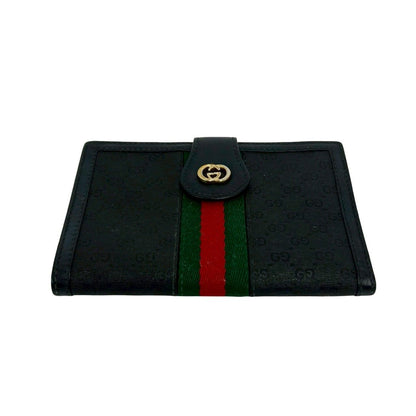 Gucci Vintage Sherry Line Micro GG Logo Leather Clasp Bifold Wallet Black — view 6