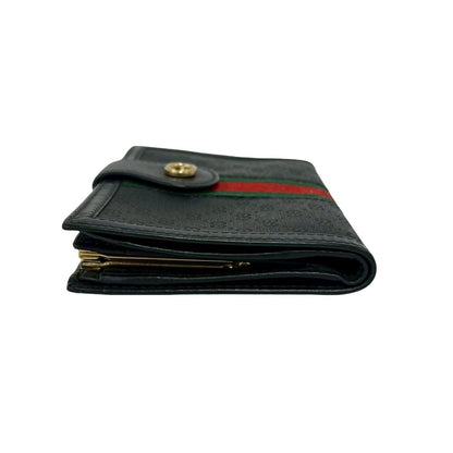 Gucci Vintage Sherry Line Micro GG Logo Leather Clasp Bifold Wallet Black — view 4