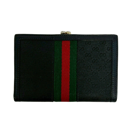 Gucci Vintage Sherry Line Micro GG Logo Leather Clasp Bifold Wallet Black — view 2