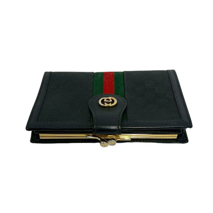 Gucci Vintage Sherry Line Micro GG Logo Leather Clasp Bifold Wallet Black — view 3