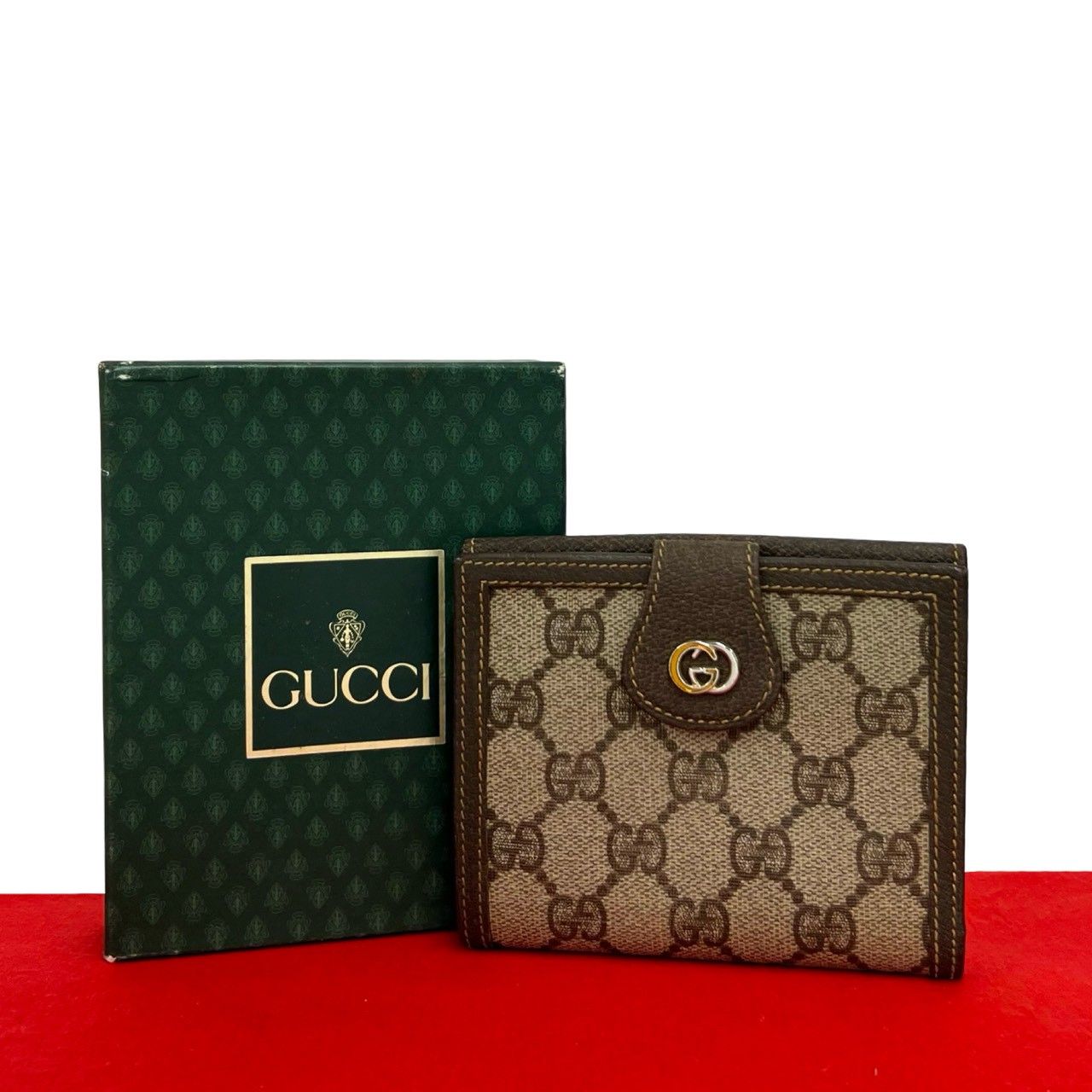 Gucci Vintage GG Logo Canvas Leather Bifold Wallet Brown