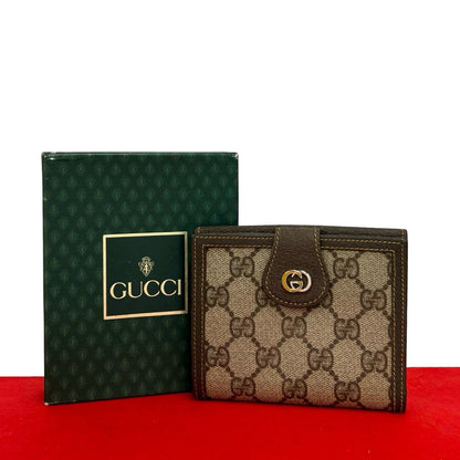 Gucci Vintage GG Logo Canvas Leather Bifold Wallet Brown