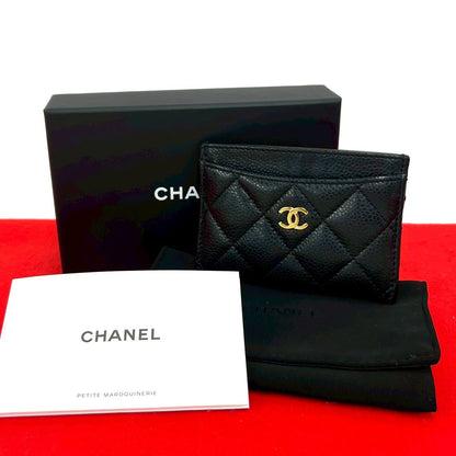 Chanel Box and Seal Quilted CC Logo Caviar Leather Card Case Black