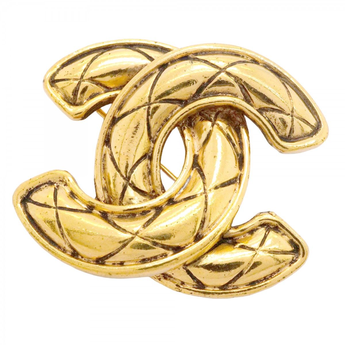 Chanel Brooch CC Logo Quilted Gold Plated