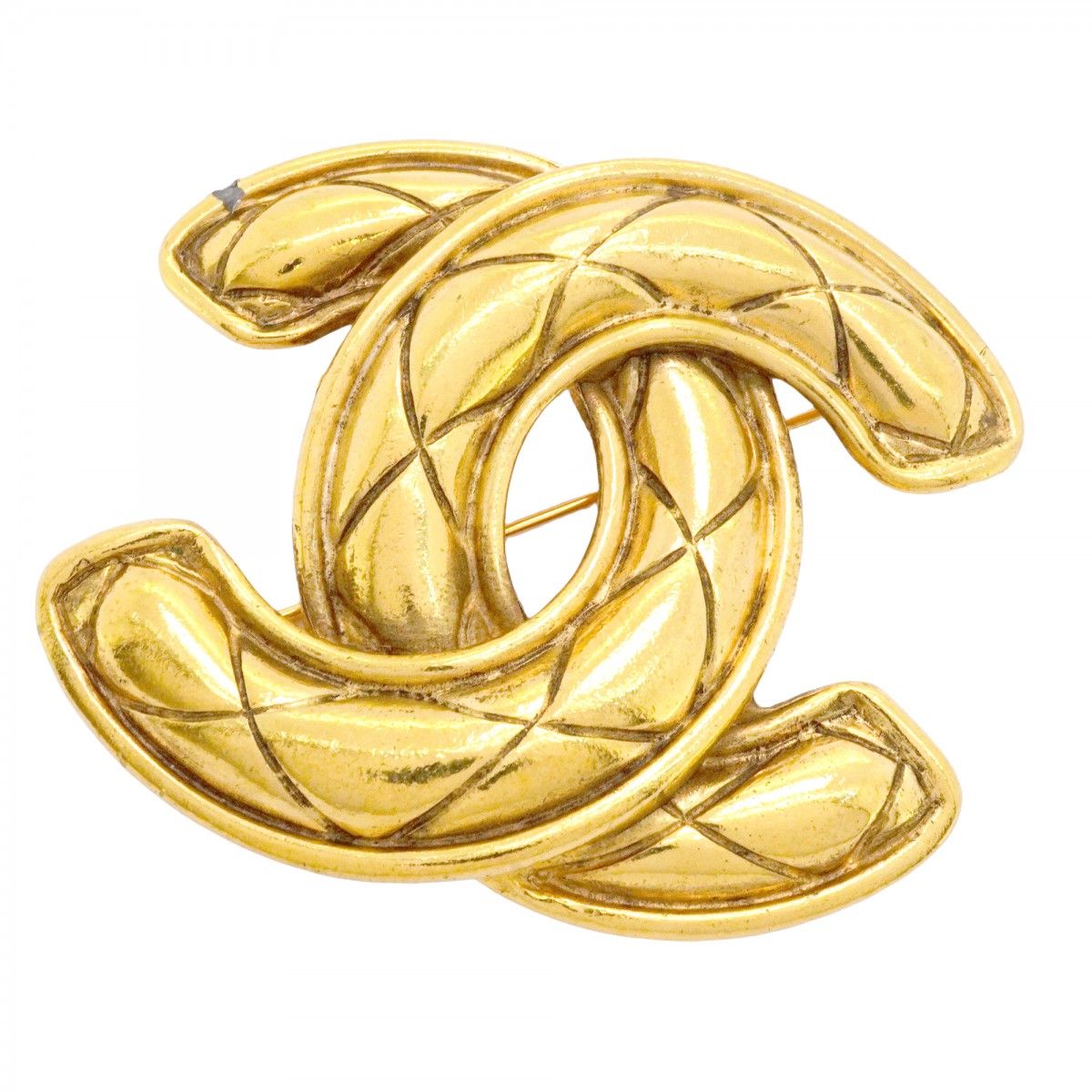 Chanel Brooch CC Logo Quilted Gold Plated