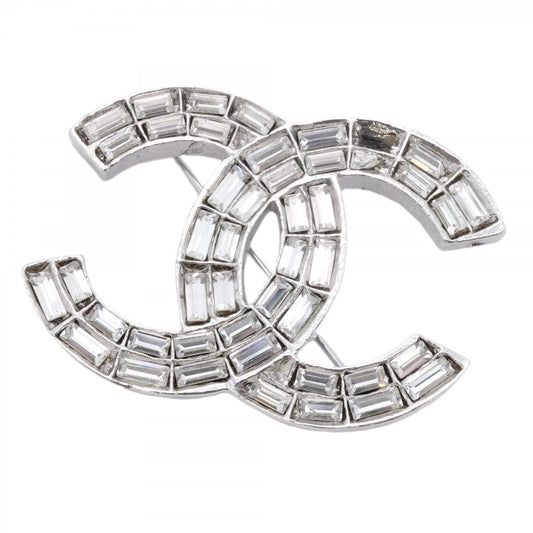 Chanel Brooch CC Logo Metal Rhinestone Silver