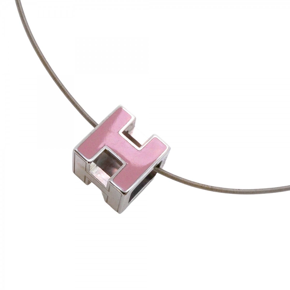 Hermes Necklace Cage Ash Metal Silver Pink