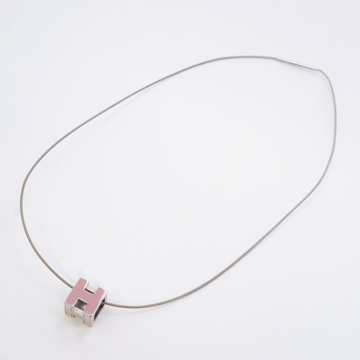 Hermes Necklace Cage Ash Metal Silver Pink — view 3