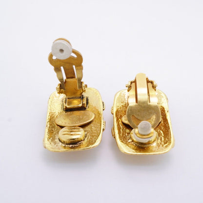 Chanel Earrings Vintage CC Logo Square Gold Plated — view 3