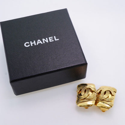 Chanel Earrings Vintage CC Logo Square Gold Plated — view 6