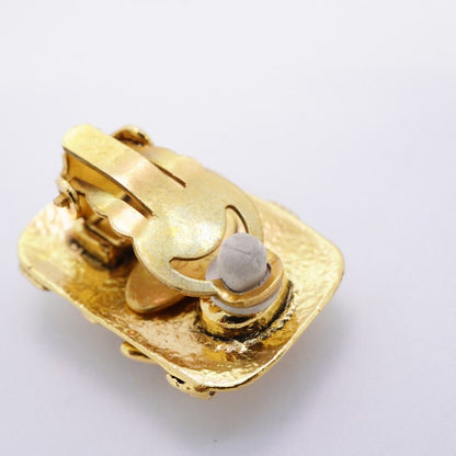 Chanel Earrings Vintage CC Logo Square Gold Plated — view 7