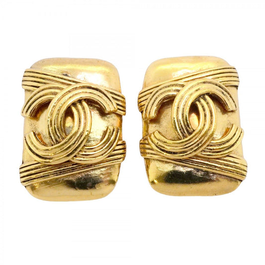 Chanel Earrings Vintage CC Logo Square Gold Plated
