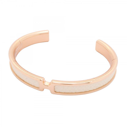 Hermes Bangle Olympe Gold Plated Leather White Rose Bracelet
