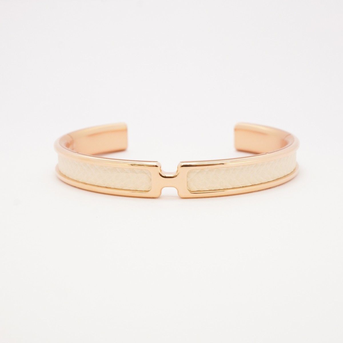 Hermes Bangle Olympe Gold Plated Leather White Rose Bracelet — view 3