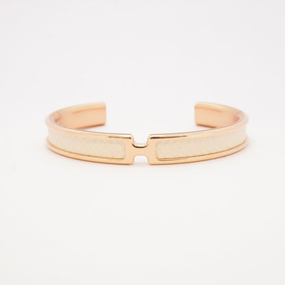 Hermes Bangle Olympe Gold Plated Leather White Rose Bracelet — view 3