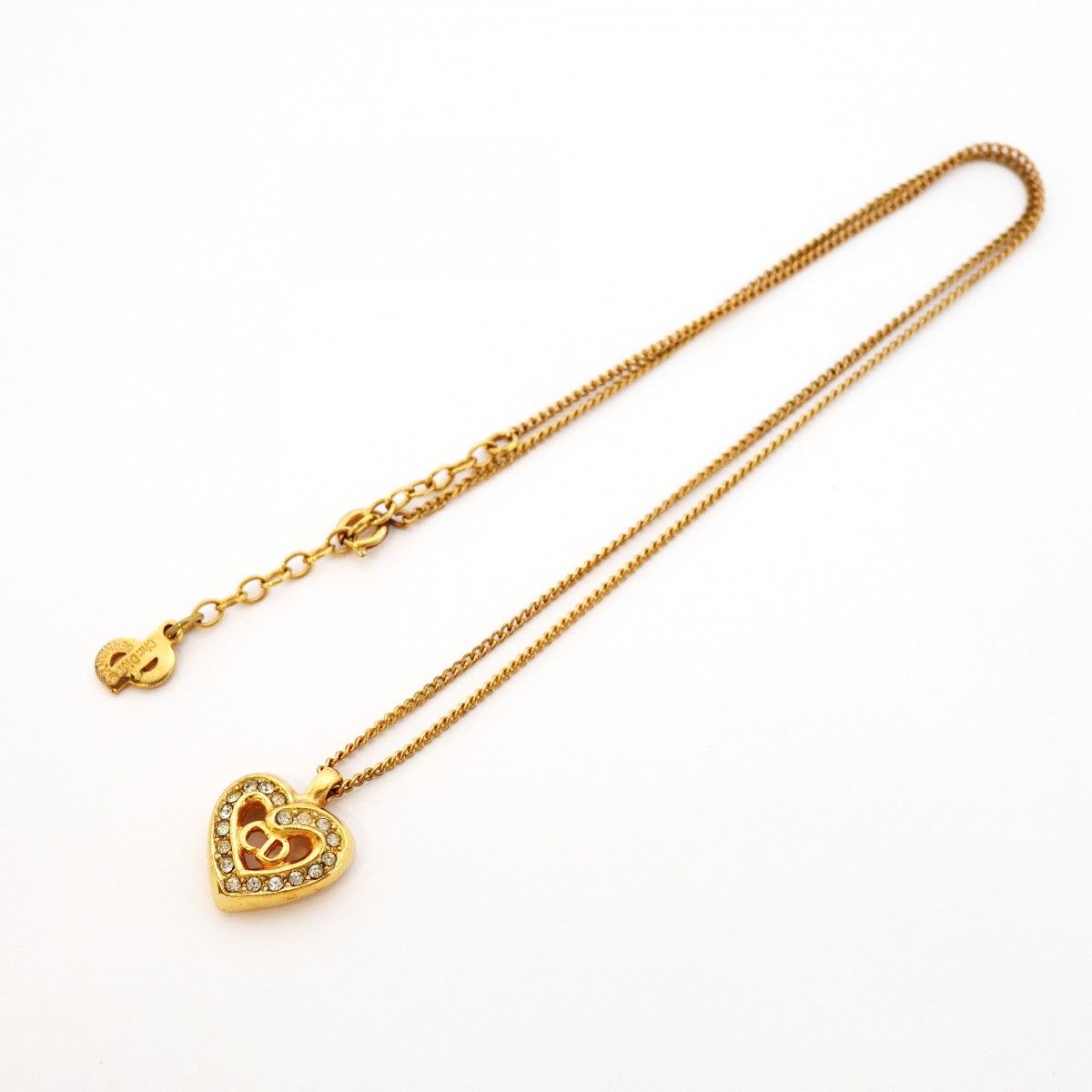Dior Necklace CD Logo Heart Motif Gold Plated Rhinestone — view 3