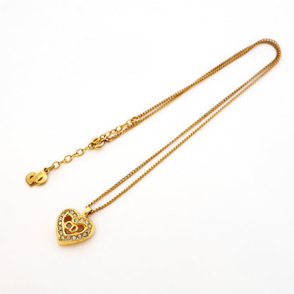 Dior Necklace CD Logo Heart Motif Gold Plated Rhinestone — view 3