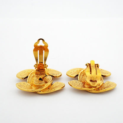 Chanel Earrings Vintage CC Logo Quilted Gold Plated — view 3
