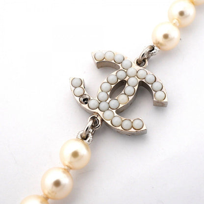 Chanel Necklace CC Logo Metal Faux Pearl Silver — view 7