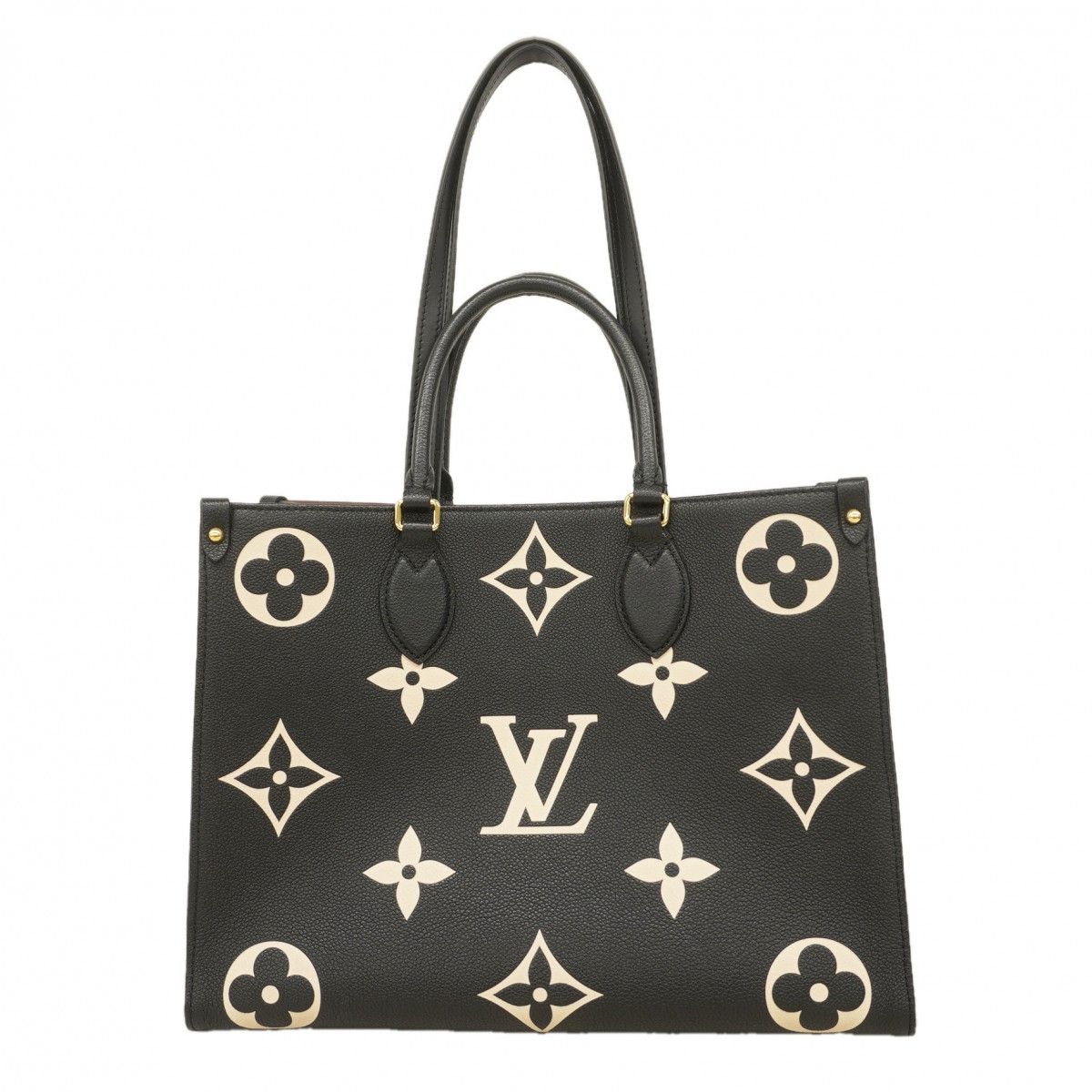 Louis Vuitton Tote Monogram Empreinte Bicolor On The Go MM Black Beige 2-Way