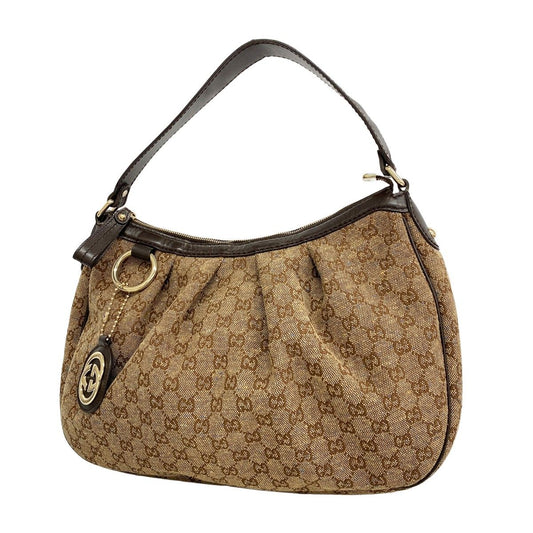 Gucci Shoulder Bag Ski Canvas Brown Champagne Gold