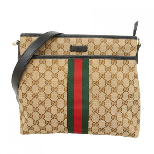 Gucci Shoulder Bag GG Canvas Sherry Line Brown Gold