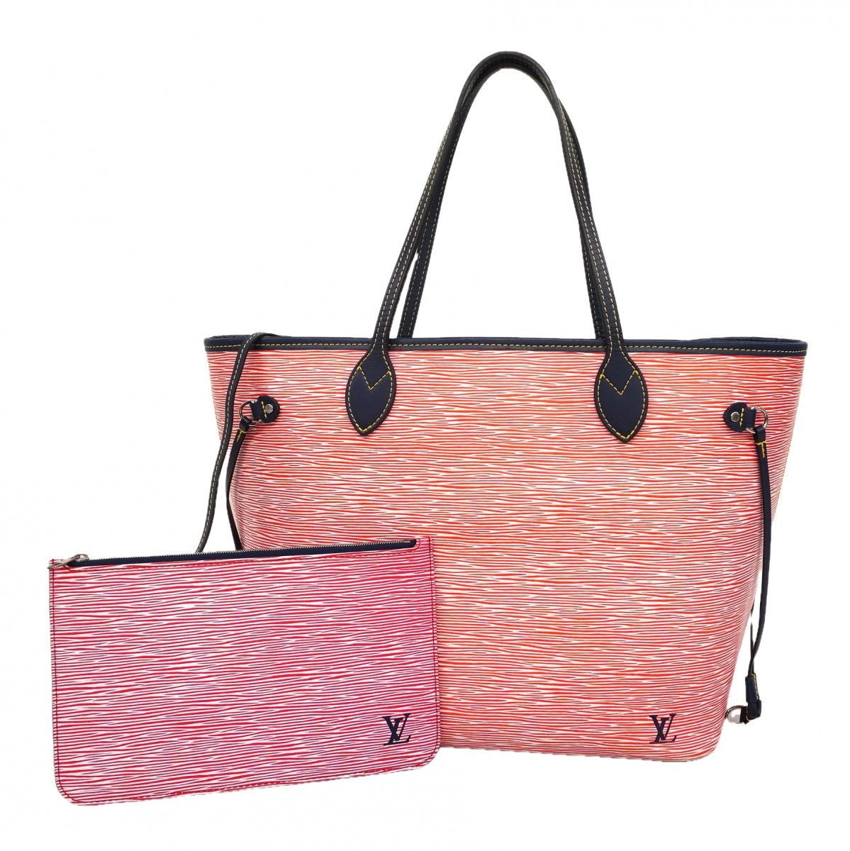 Louis Vuitton Tote Epi Denim Neverfull MM Navy Rouge
