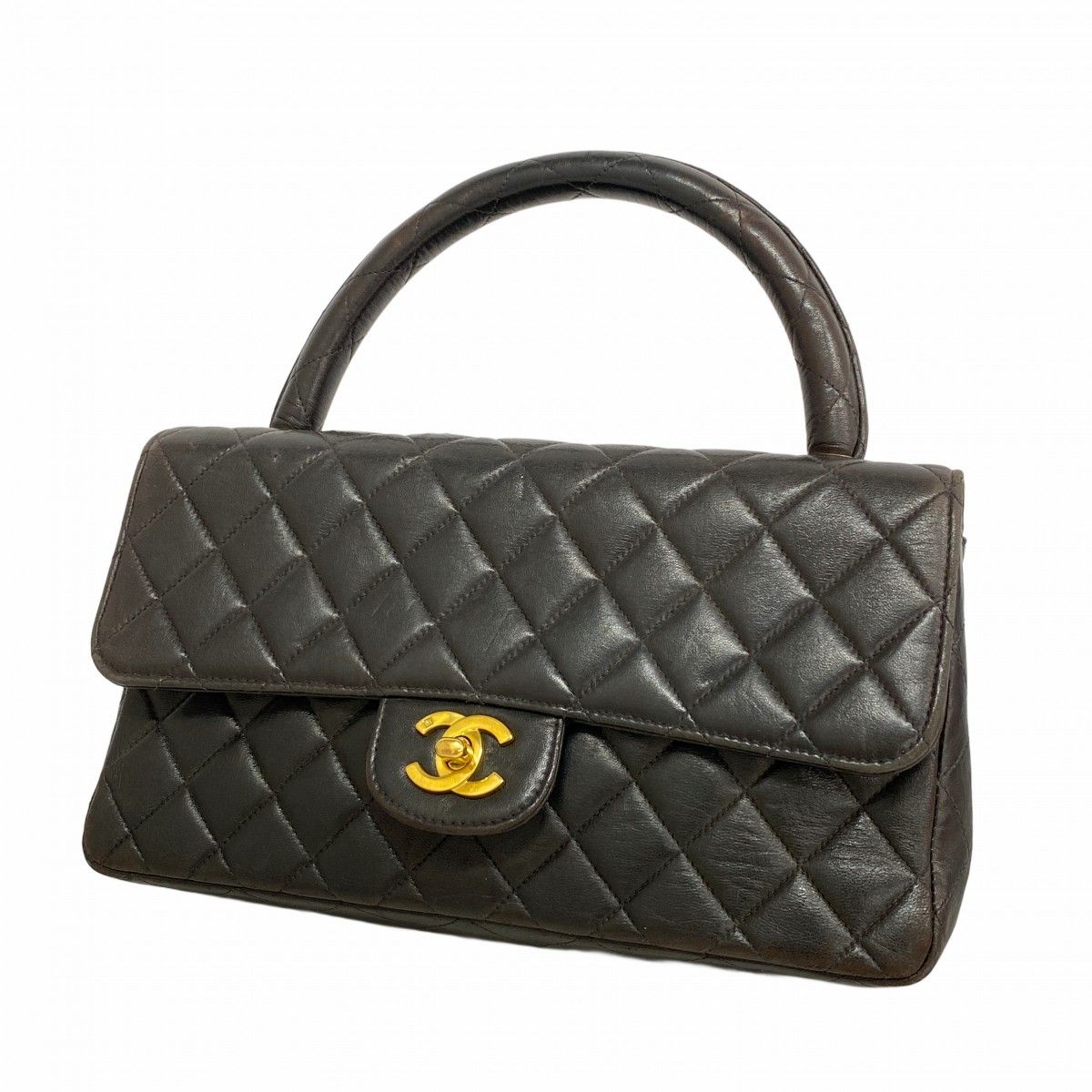 Chanel Handbag Quilted Lambskin Black Gold