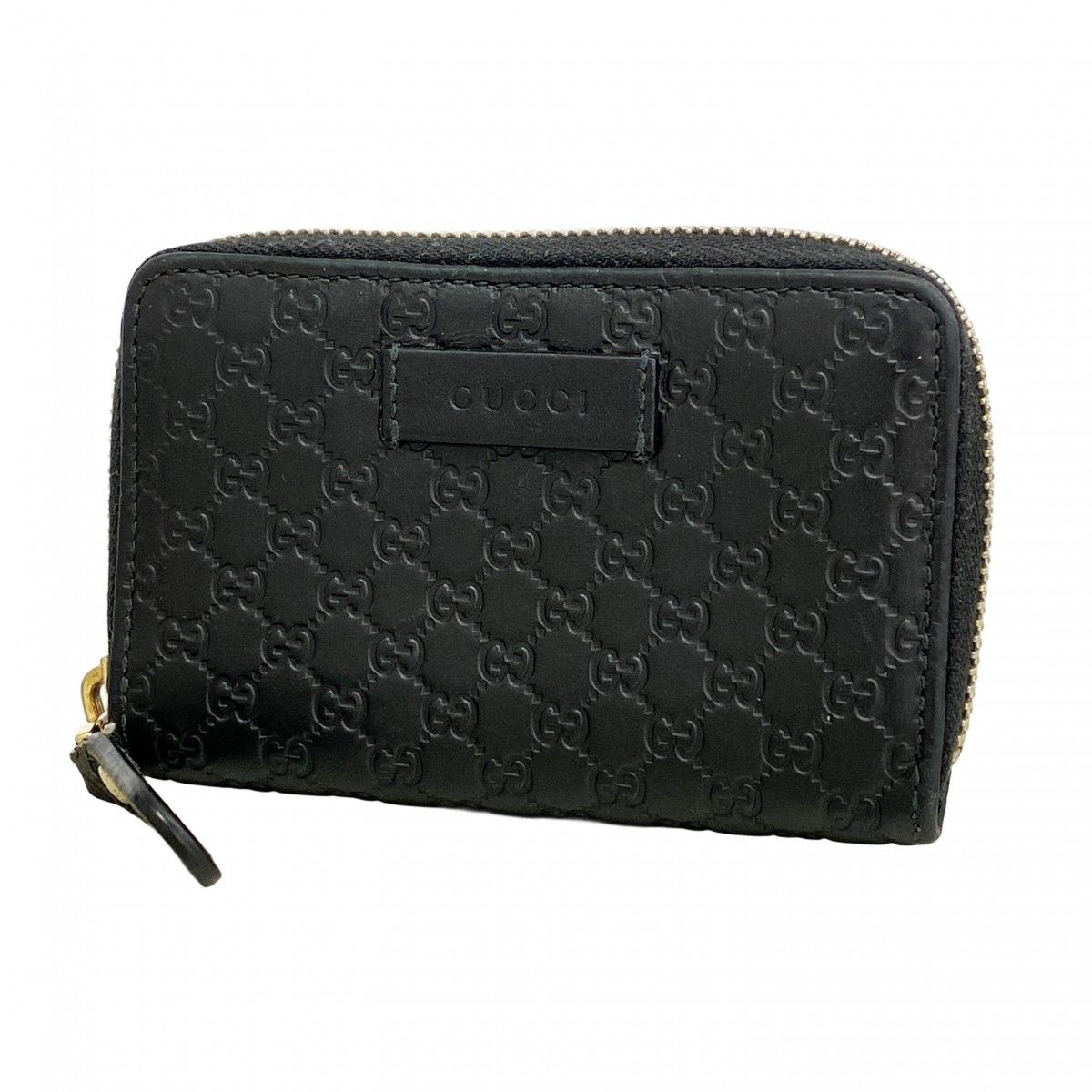 Gucci Coin Case Micro Guccissima Leather Black Champagne Gold