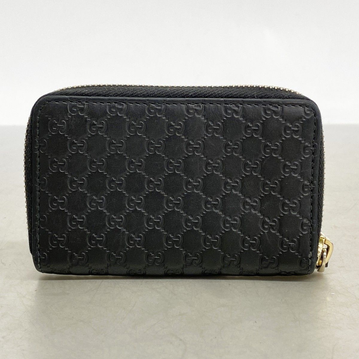 Gucci Coin Case Micro Guccissima Leather Black Champagne Gold — view 8