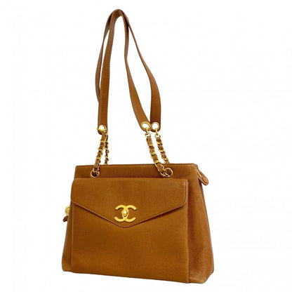 Chanel Chain Tote Caviar Leather Brown Gold