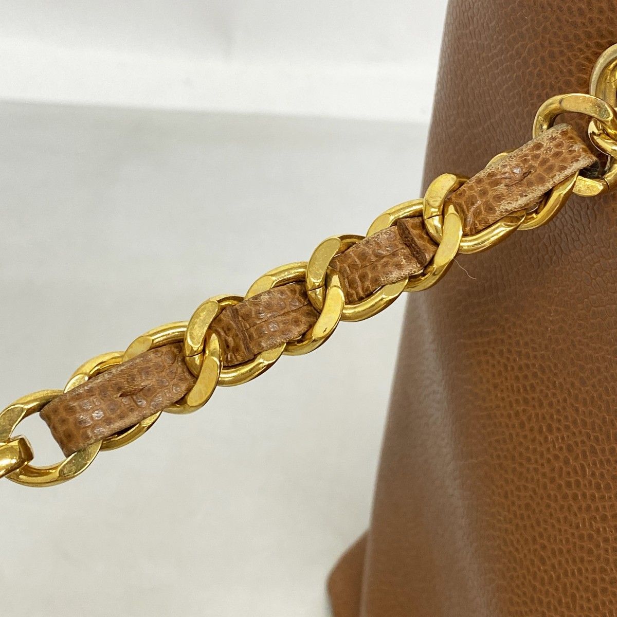 Chanel Chain Tote Caviar Leather Brown Gold — view 8