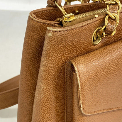Chanel Chain Tote Caviar Leather Brown Gold — view 7