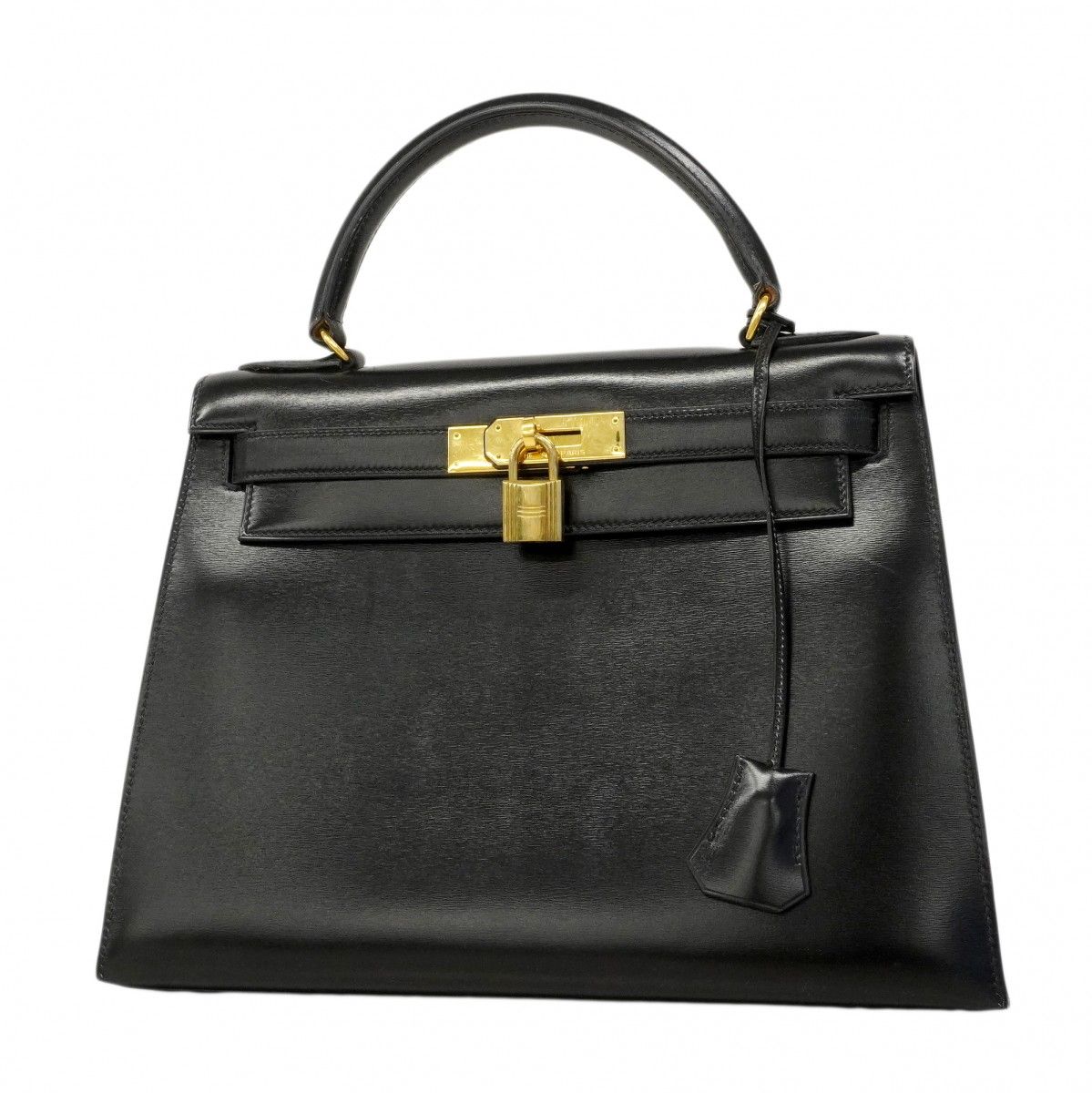Hermes Handbag Kelly 28 Box Calf Black Gold