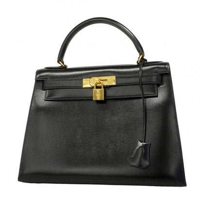Hermes Handbag Kelly 28 Box Calf Black Gold