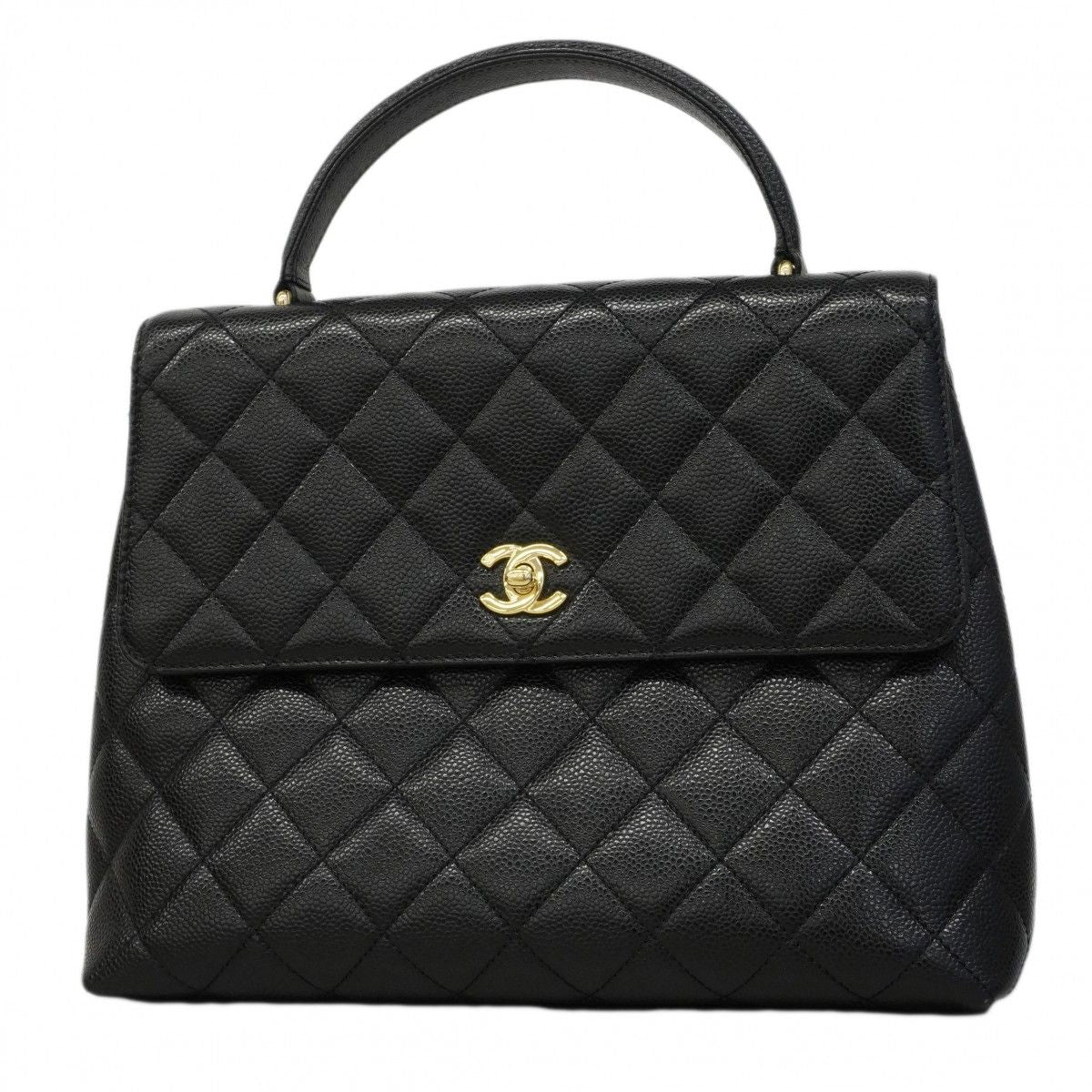 Chanel Handbag Quilted Caviar Leather Black Gold
