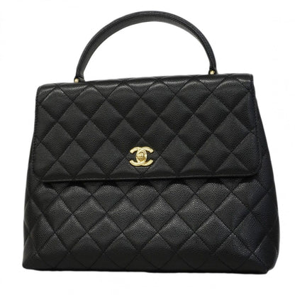 Chanel Handbag Quilted Caviar Leather Black Gold