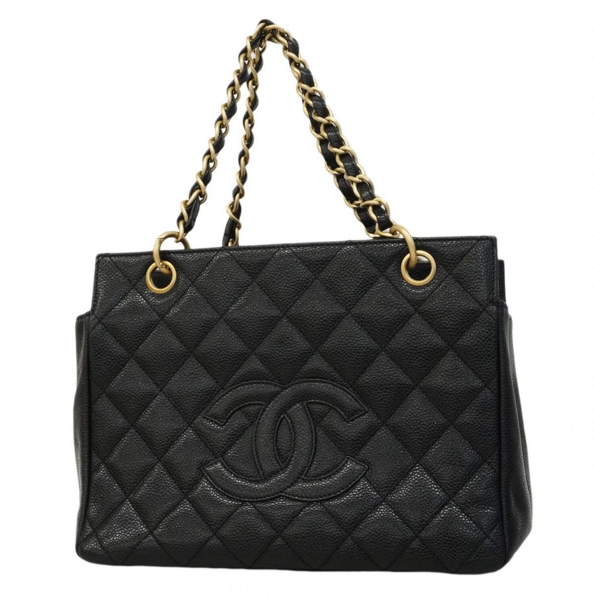 Chanel Chain Tote Quilted Caviar Leather Black Gold